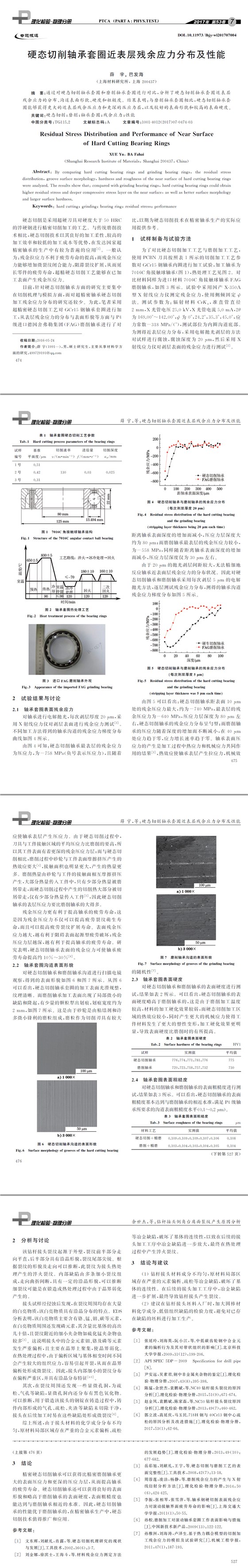 硬態切削軸承套圈近表層殘余應力分布及性能