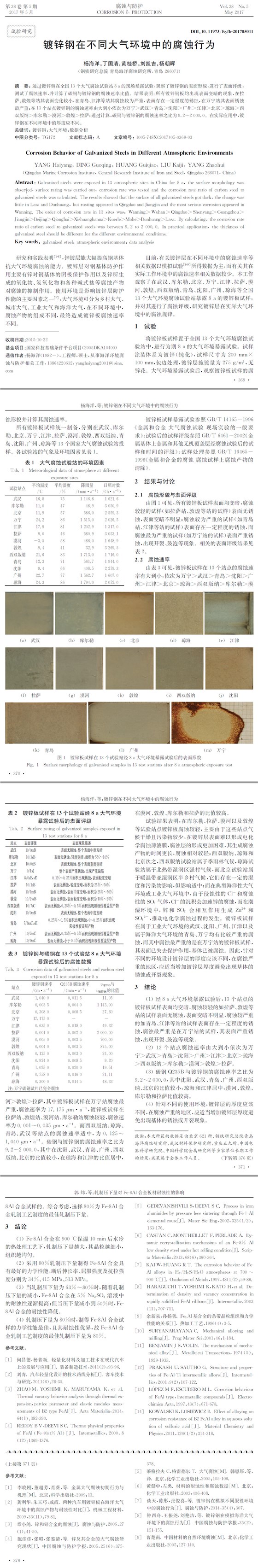 鍍鋅鋼在不同大氣環境中的腐蝕行為