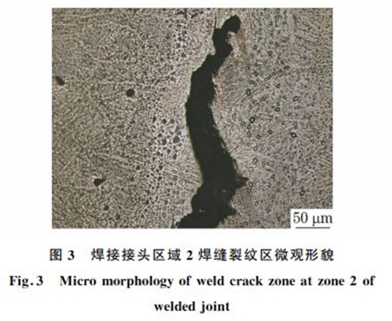 圖3 焊接接頭區域2焊縫裂紋區微觀形貌