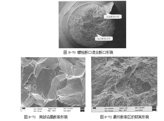 圖9-71 局部沿晶斷裂形貌 最終斷裂區的韌窩形貌