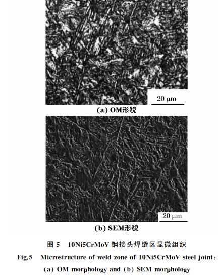 圖5 10Ni5CrMoV鋼接頭焊縫區顯微組織 圖5 10Ni5CrMoV鋼接頭焊縫區顯微組織