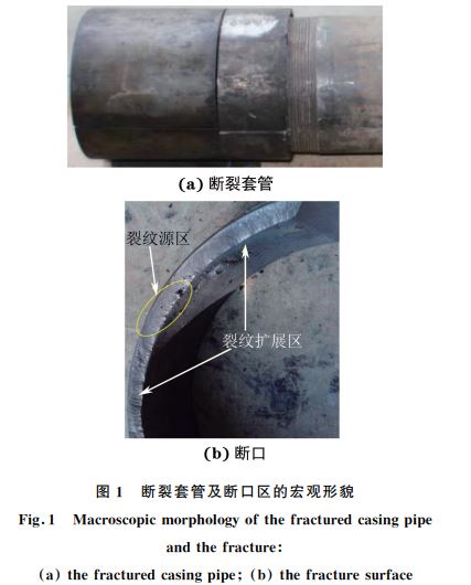 圖1 斷裂套管及斷口區的宏觀形貌 圖1 斷裂套管及斷口區的宏觀形貌