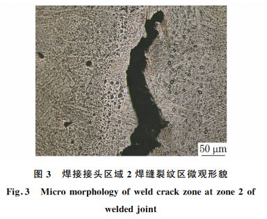 圖3 焊接接頭區域2焊縫裂紋區微觀形貌